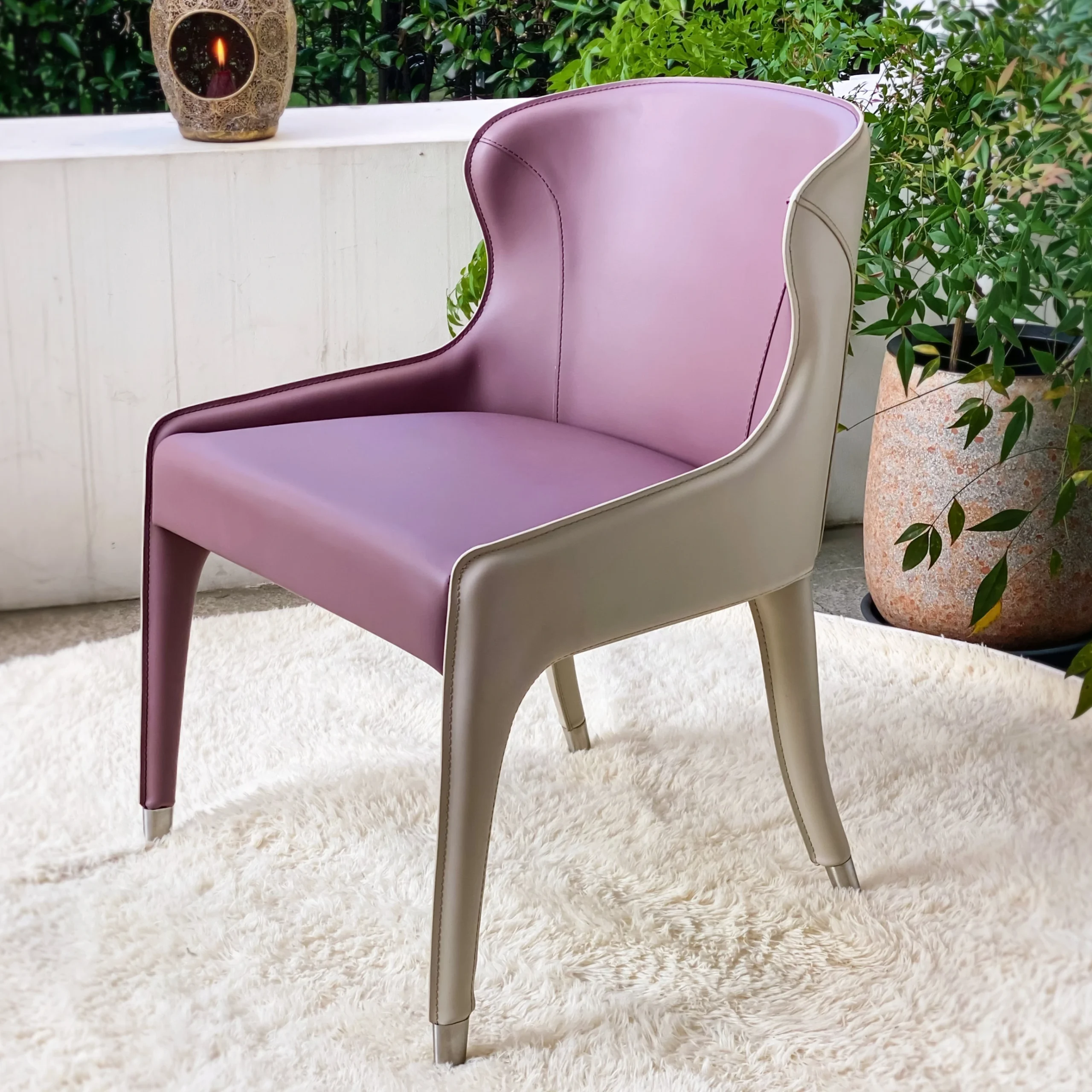 Upholstered Leather Chair (Purple & Oat)