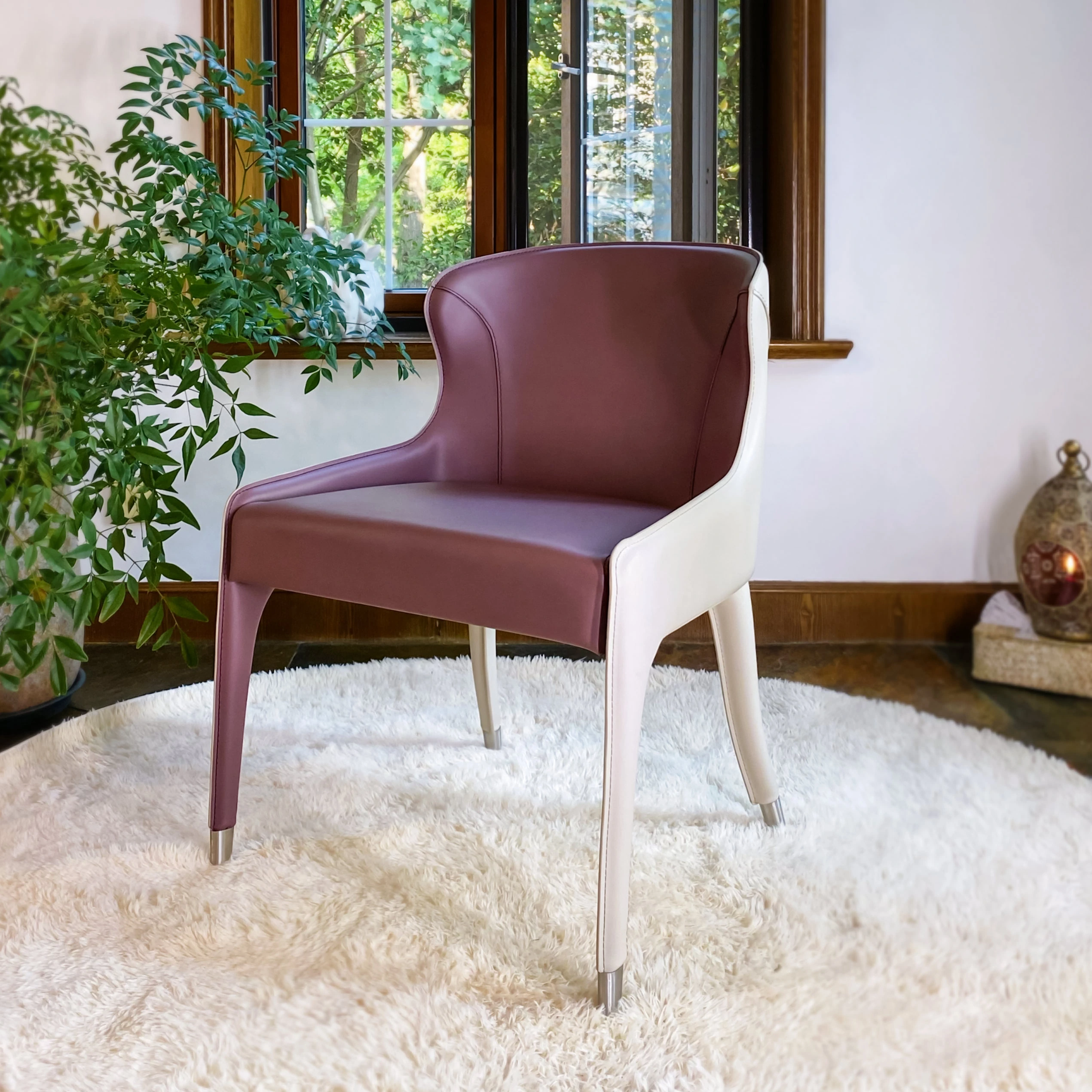 Upholstered Leather Chair (Purple & Oat)