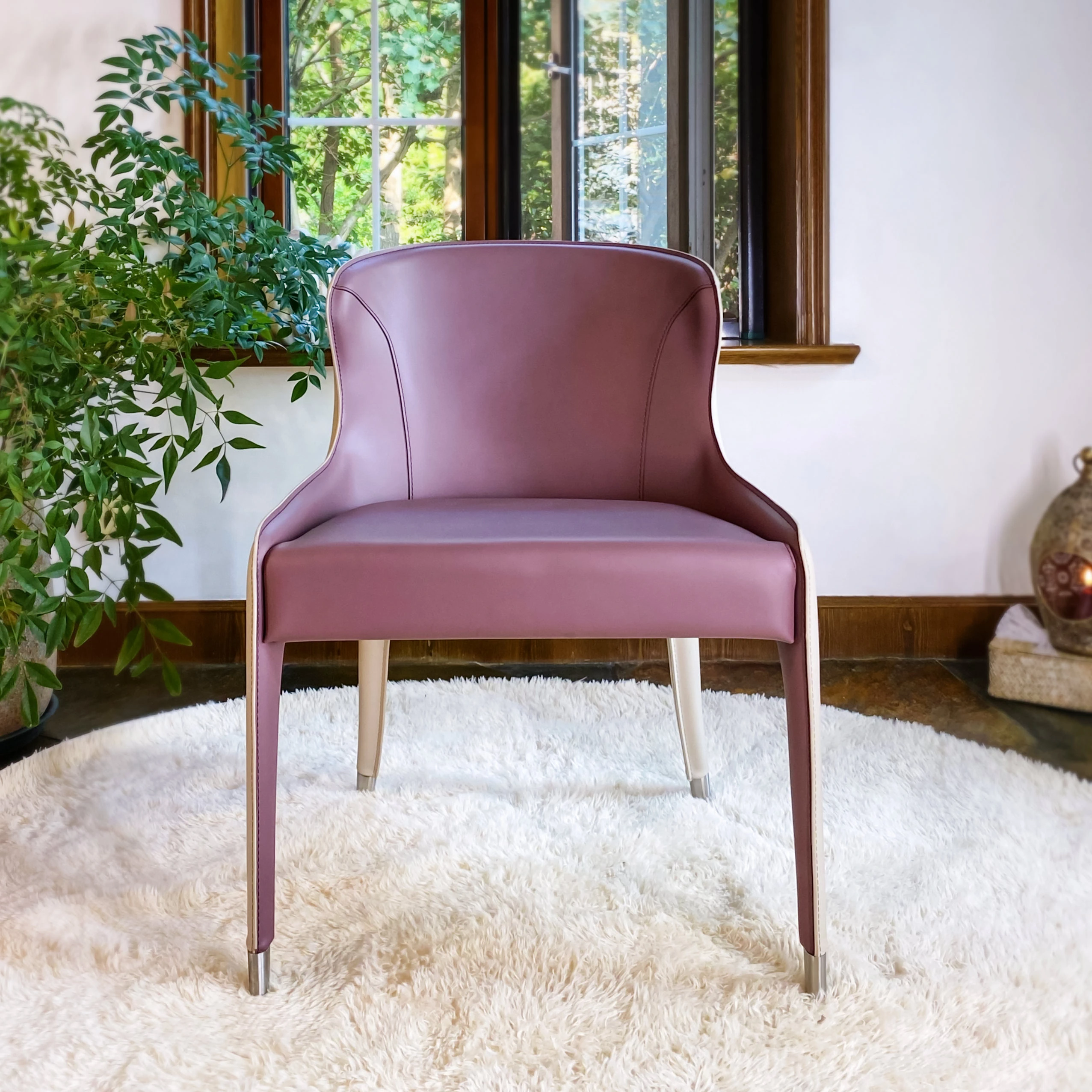 Upholstered Leather Chair (Purple & Oat)