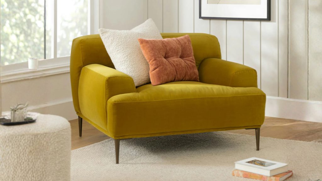 Article's Abisko Velvet Lounge Chair in a living room.