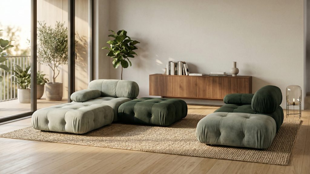 Adorn Croft's Camaleonda sofa in nubuck leather in a living room.