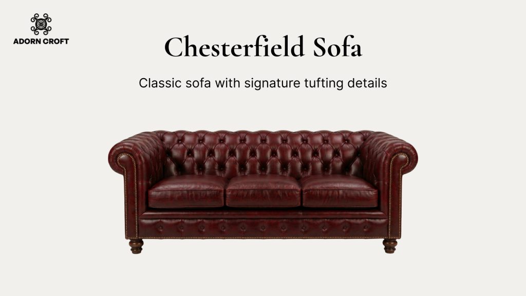 Graphic of a Chesterfield sofa with a short description about its distinctive features.