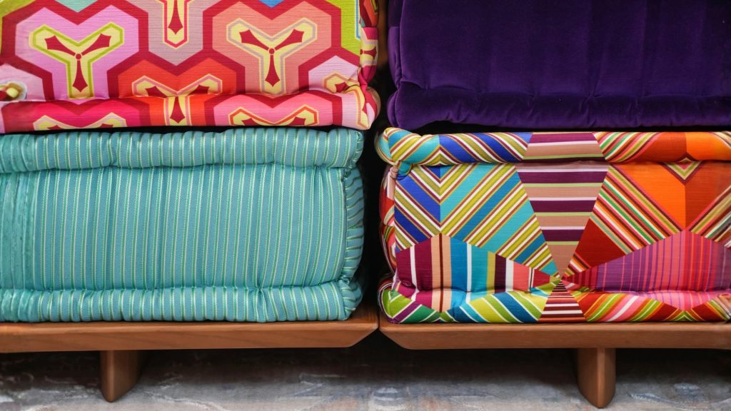 Closeup of Adorn Croft's vibrant material selection.