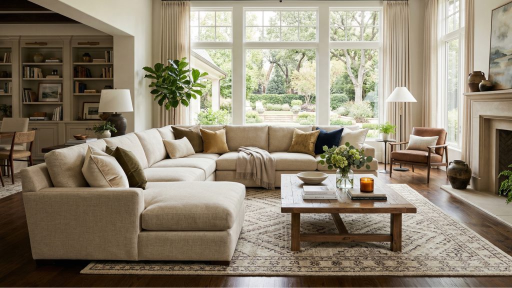 L-sectional in a modern living room.