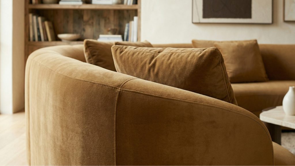 Closeup of the Doni Curved Sofa.