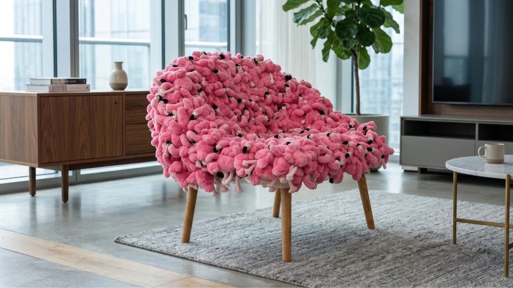Adorn Croft's Flamingo Chair in a clean living room.