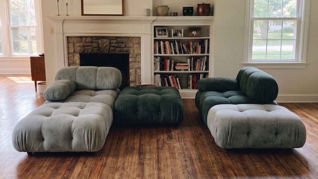 Adorn Croft's green Camaleonda Sofa set in a living room.