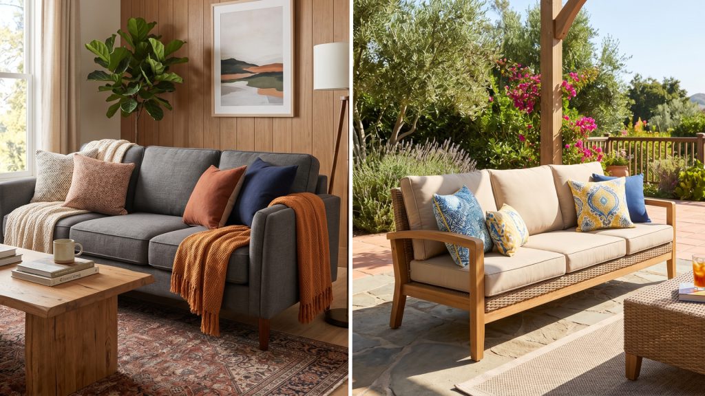 Comparison of an indoor and outdoor sofa.
