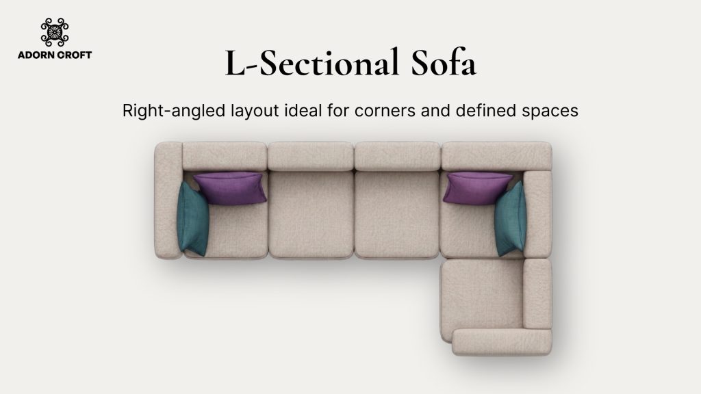 Graphic of an L-sectional sofa with a short description.