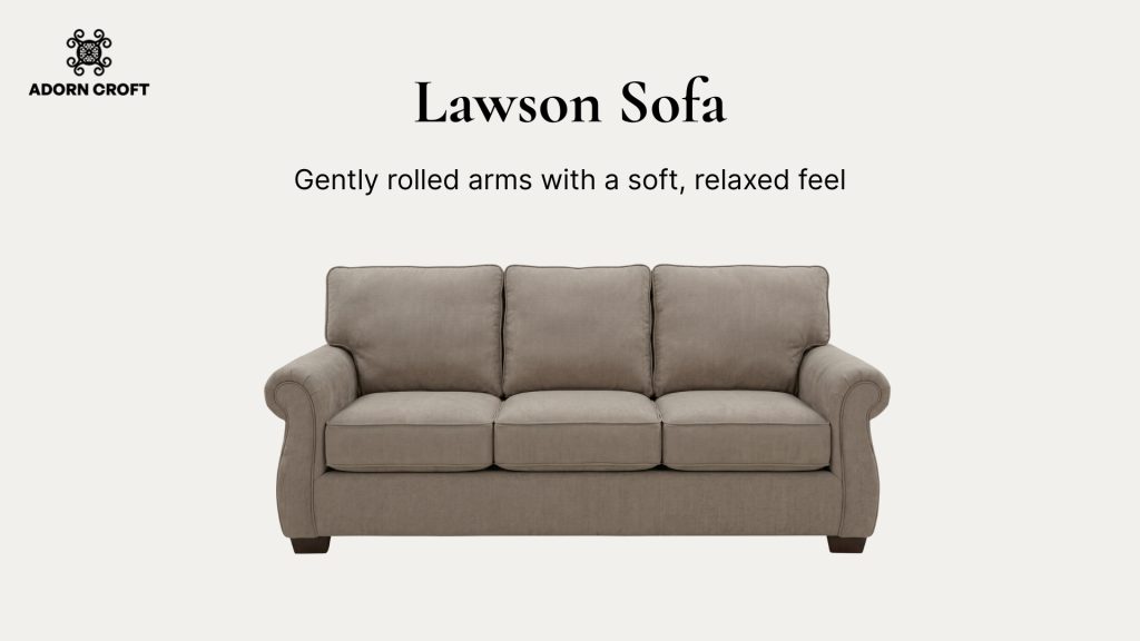 Graphic of a Lawson sofa with a short description about its distinctive features.