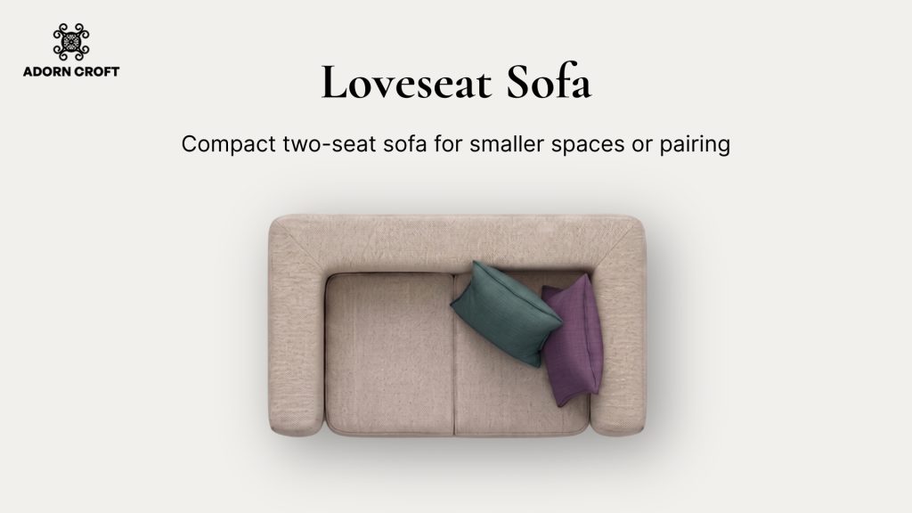 Graphic of a loveseat sofa with a short description.