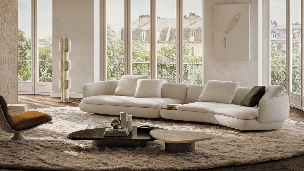 Minotti's sectional in white upholstery in a living room.