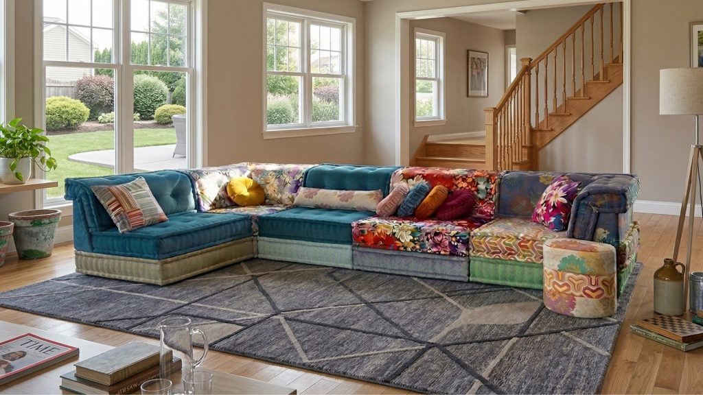 Adorn Croft's Monica Colorful sofa in a classic living room.