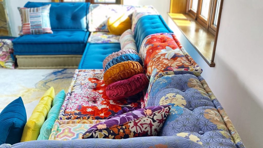 The Monica sofa with vibrant and bold upholstery.