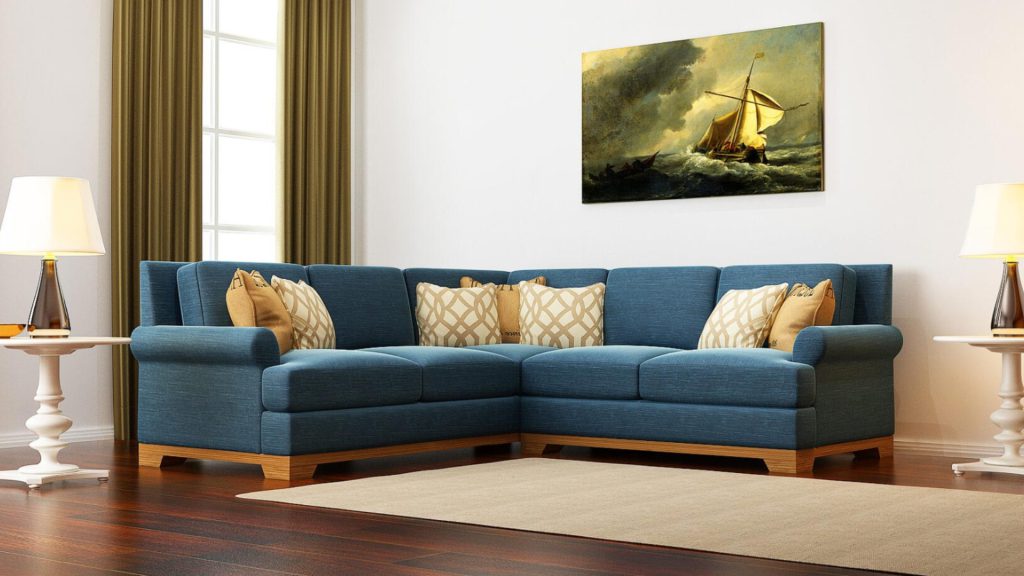 DreamSofa's Newyork sectional in blue upholstery.