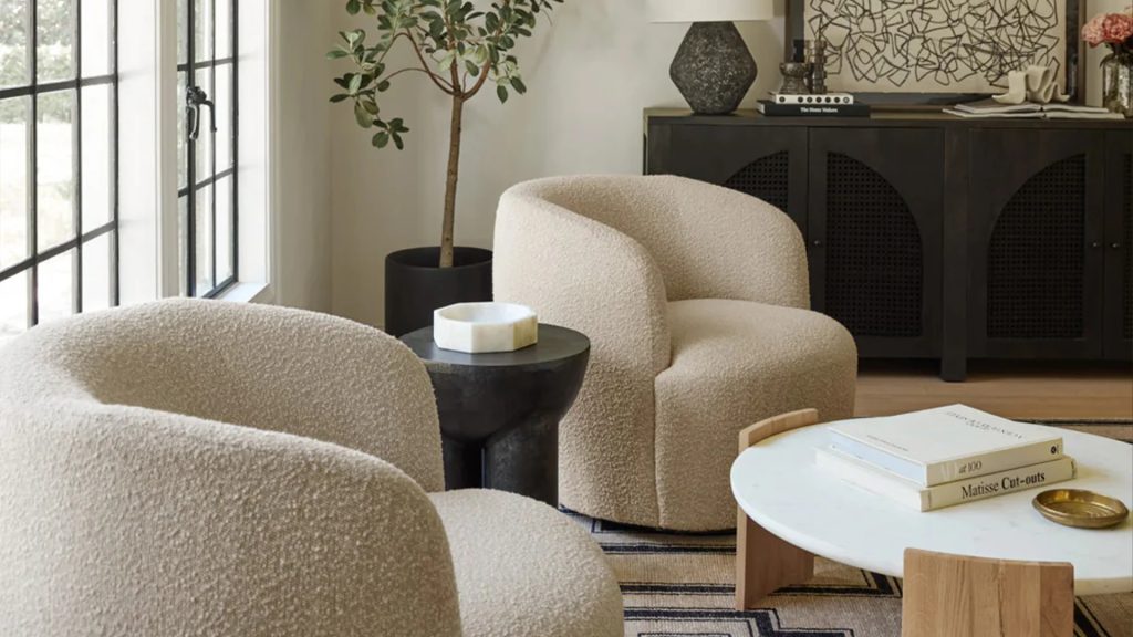 Lulu and Georgia's Rue Swivel Chair in a living room.