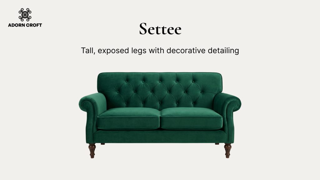 Graphic of a Settee with a short description about its distinctive features.