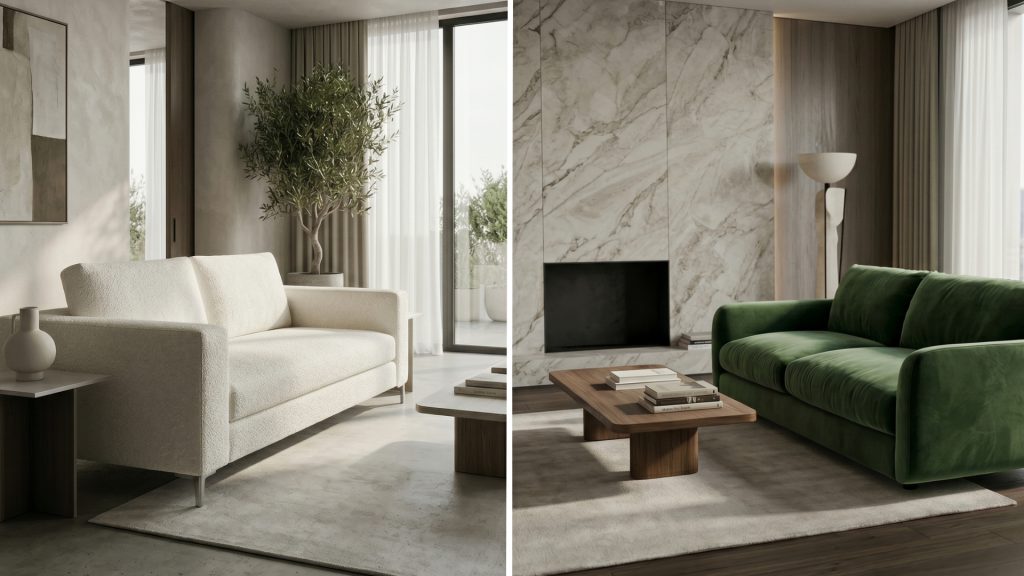 Comparison of a sofa with a thin cushion and a thick cushion.