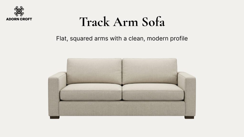 Graphic of a Truck Arm sofa with a short description about its distinctive features.