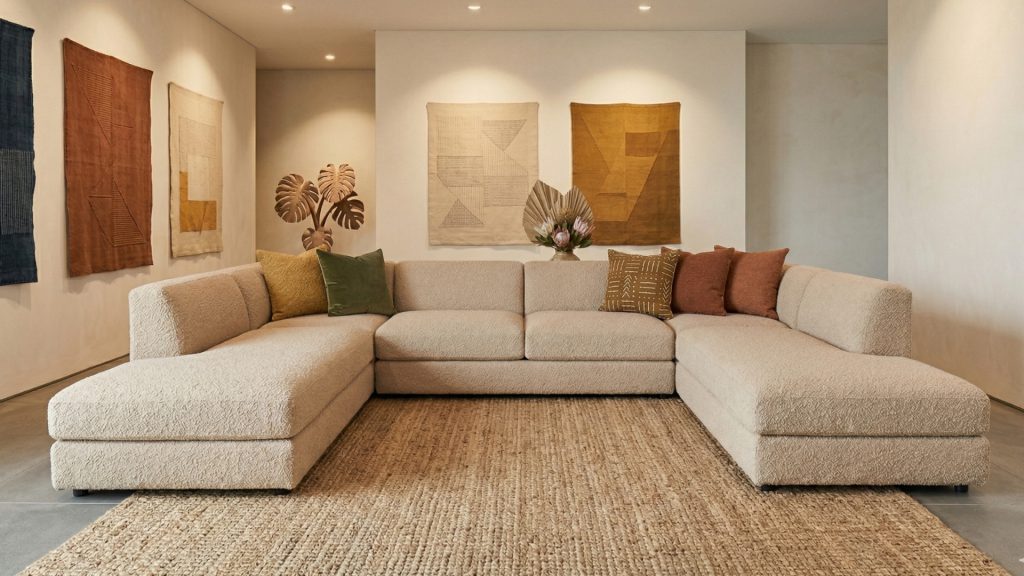 A U-sectional sofa in a modern living room.