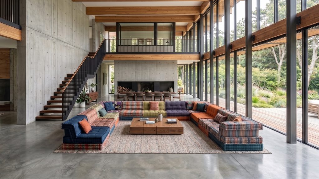 Adorn Croft's Colorful U-Sectional in a open living room.