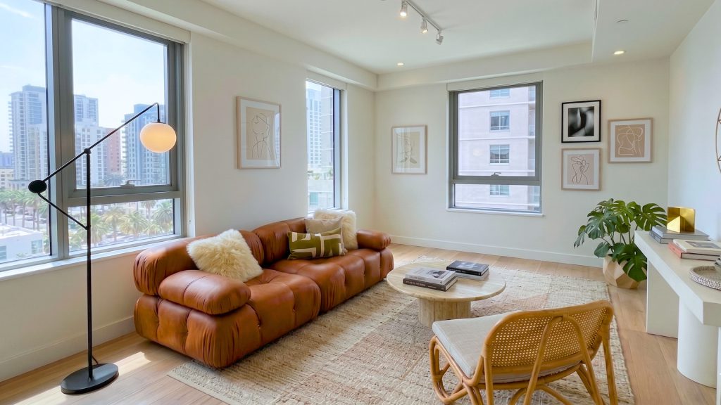 Mario Bellini sofa in leather in a condo living room