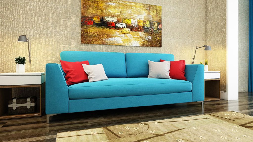 DreamSofa's Royal Couch in light blue fabrics.
