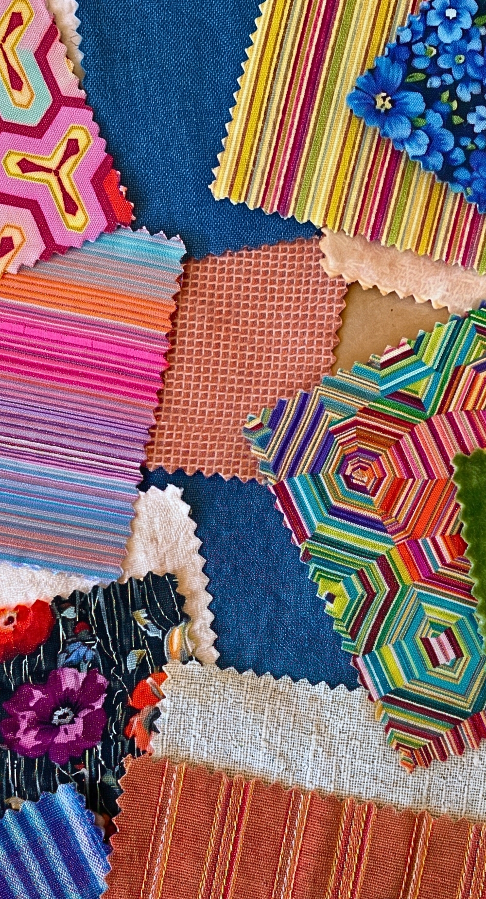 Vibrant sofa fabric swatches from Adorn Croft's curated fabric collection