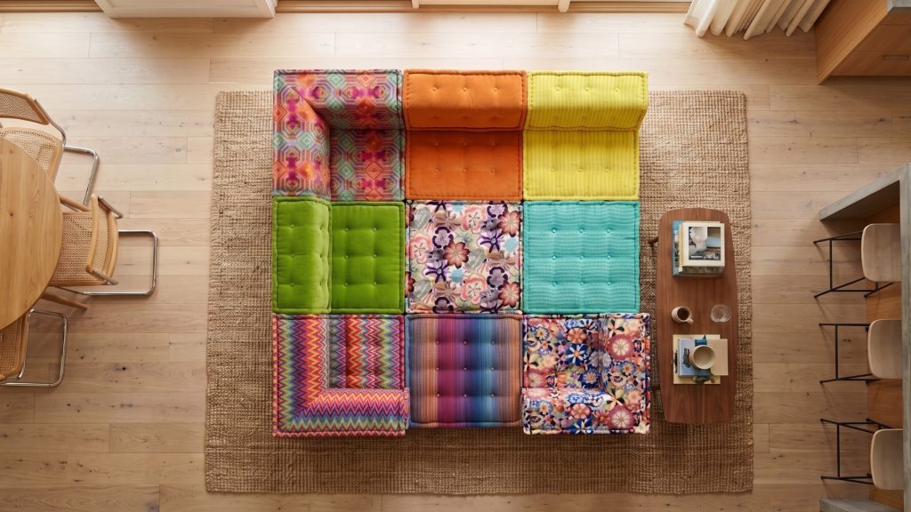 Overhead image of Adorn Croft's Ben Colorful Sofa