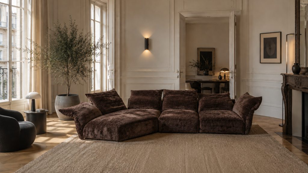 Adorn Croft's brown Petal sofa in a living room