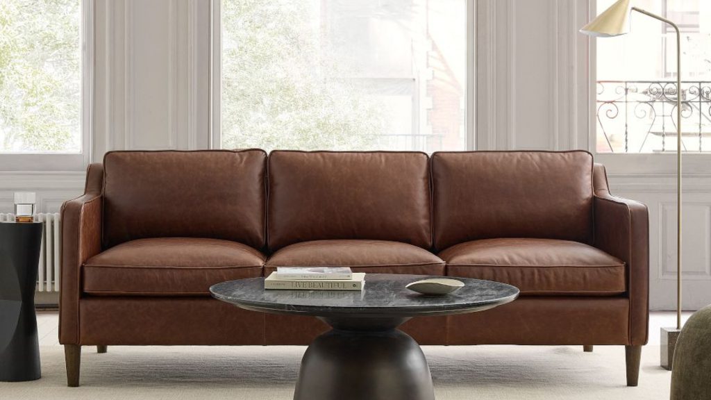 West Elm's Hamilton sofa in brown leather