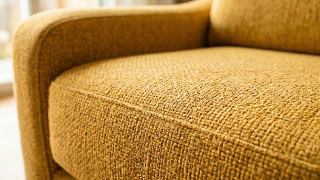 Closeup of a yellow sofa fabric