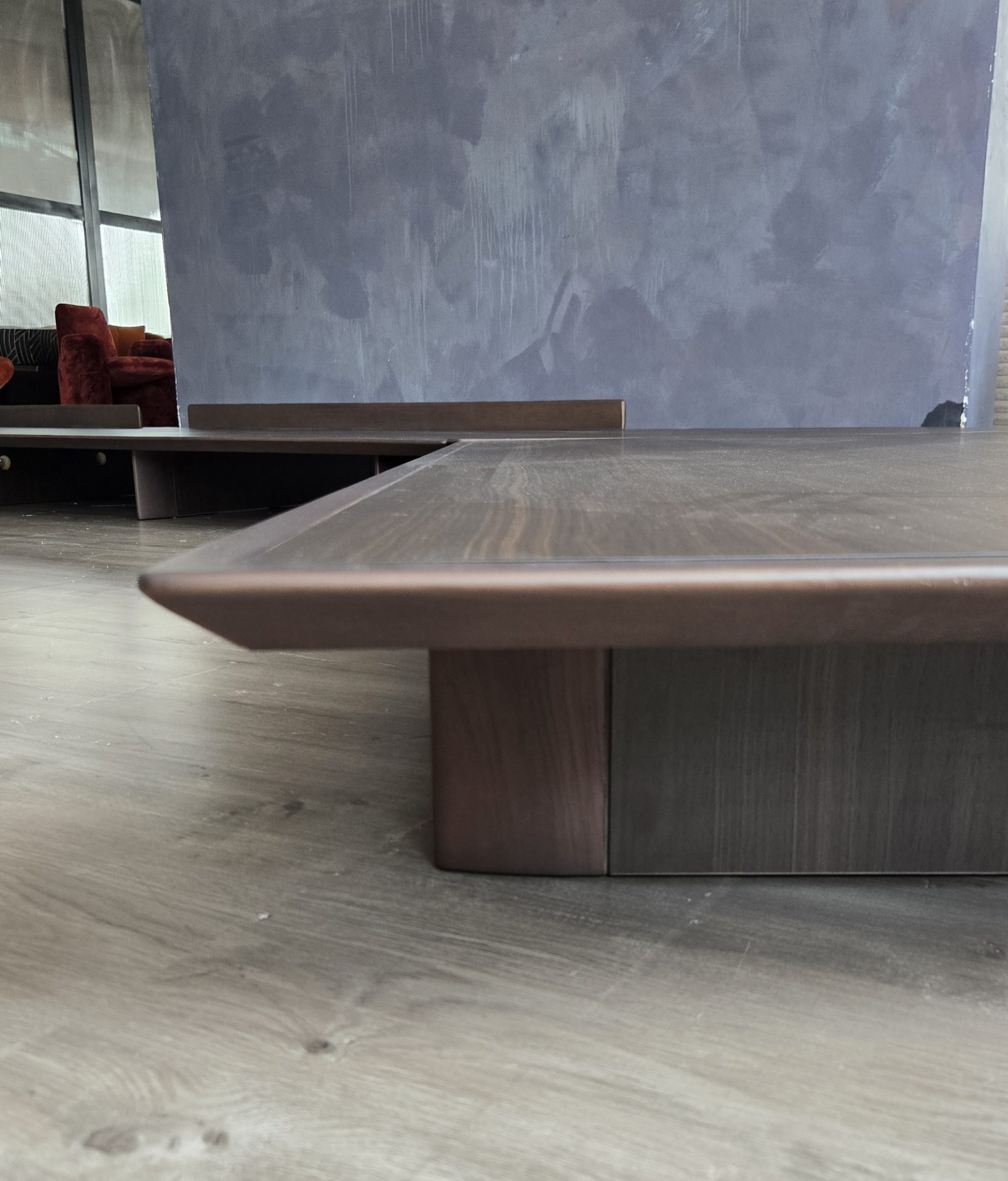 Side view of an engineered plywood sofa base