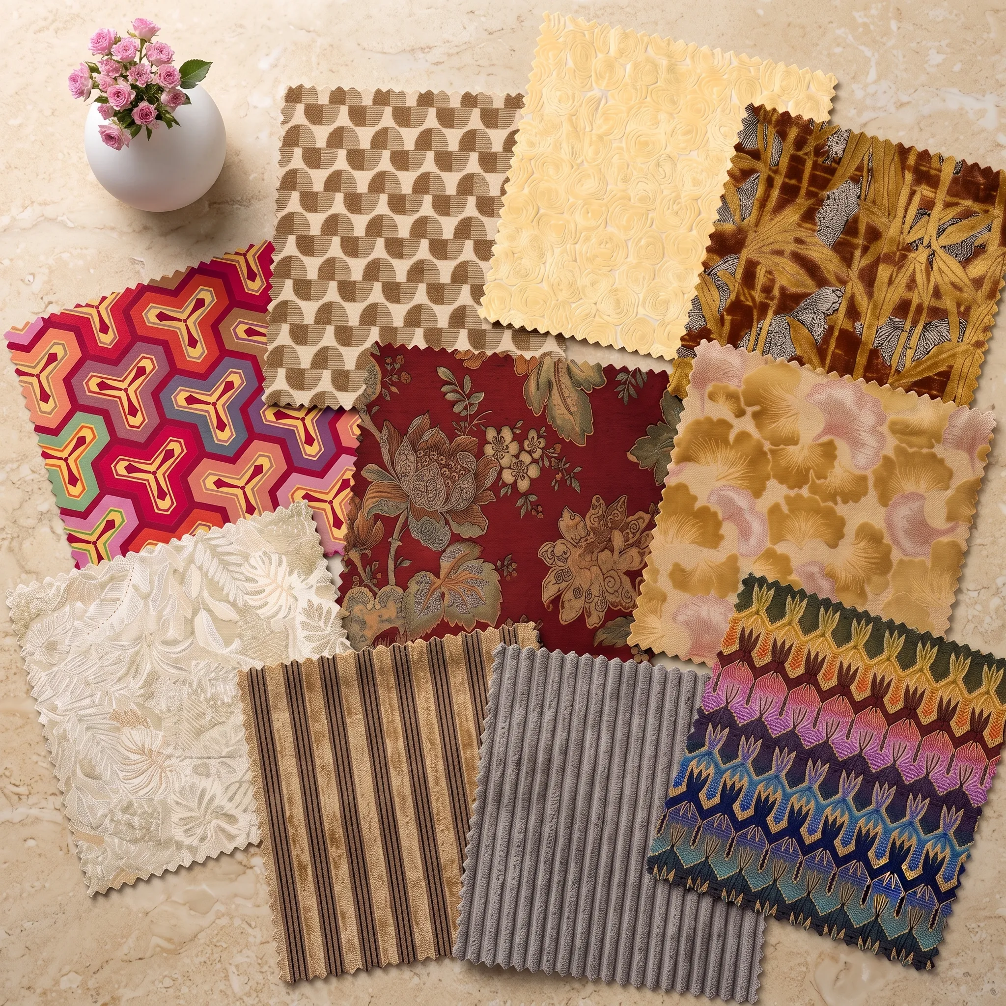 Beautiful and textured fabric swatches from Adorn Croft's free Love-It Fabric Kit