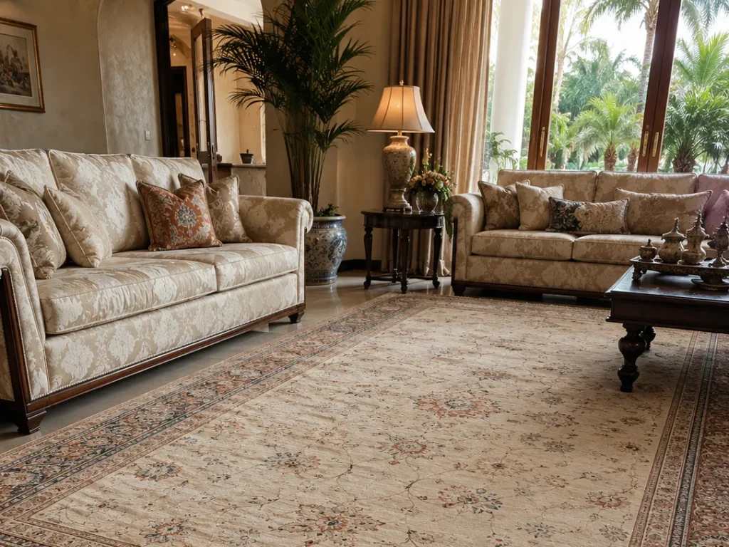 Large traditional hand-knotted rug in an elegant living room