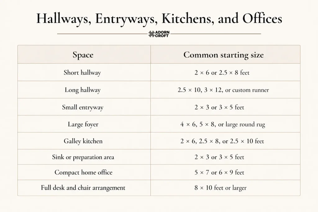 Rug size chart for hallways, entryways, kitchens & home offices