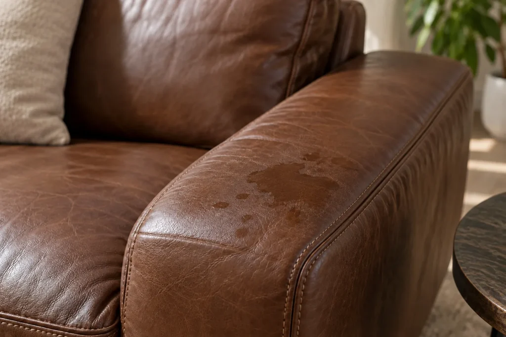Leather sofa armrest air drying after cleaning
