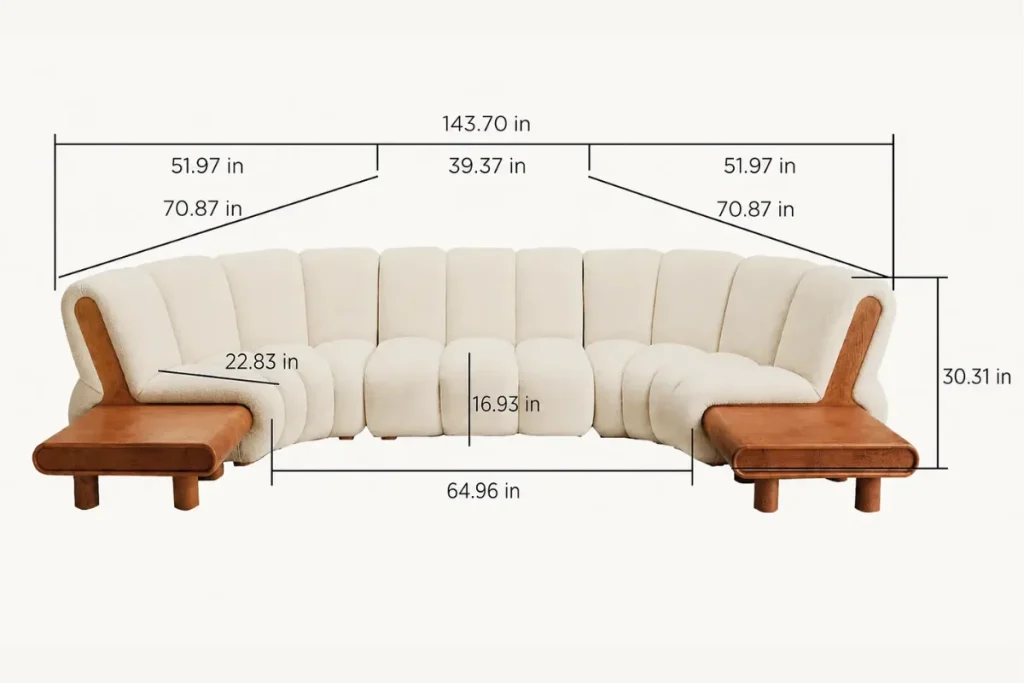 Custom dimensions of a curved sofa