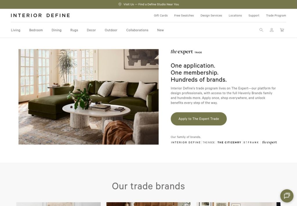 Interior Define's trade program from their website